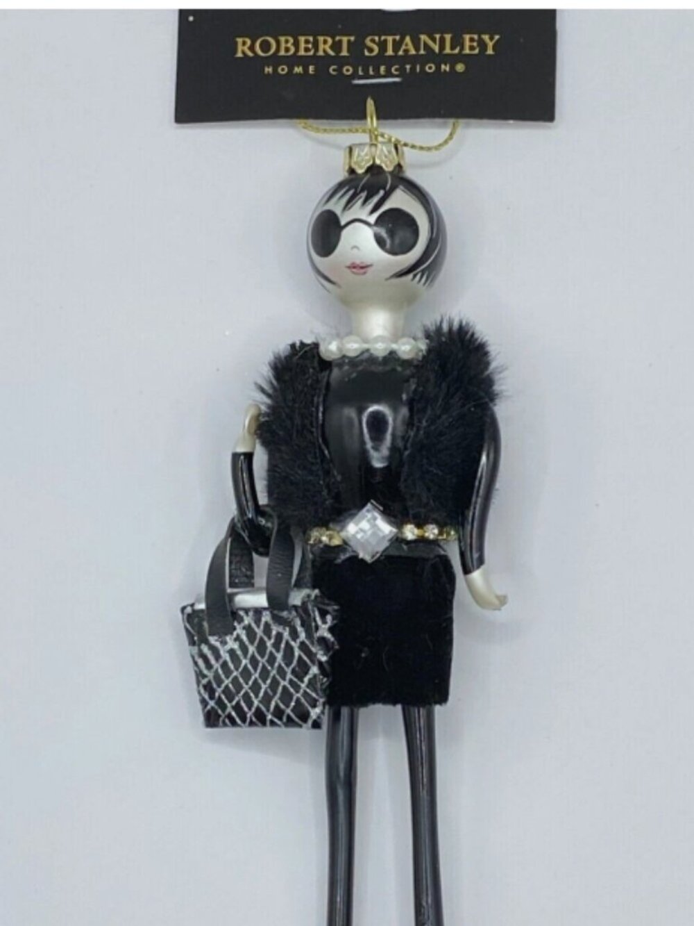 Robert Stanley Black Dress Handbag Fashion Runway Girl Christmas 7"Ornament Doll
